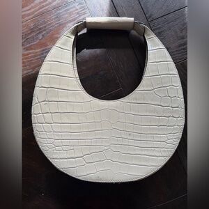Staid White Patent Moon Bag Croc Embossed Shoulder Bag with imperfections